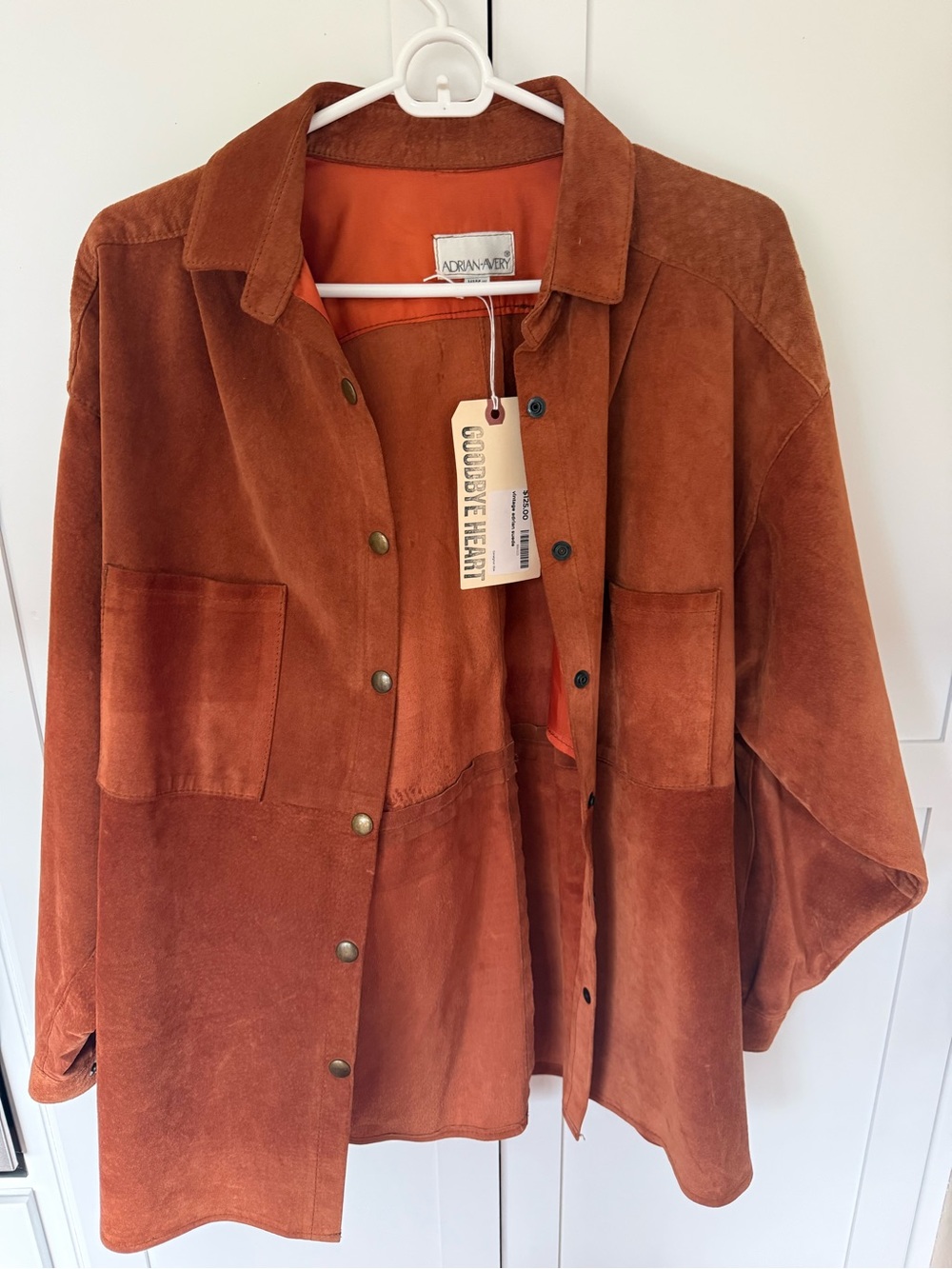 Adrian Avery Suede Button-Up Jacket in Rustic Orange